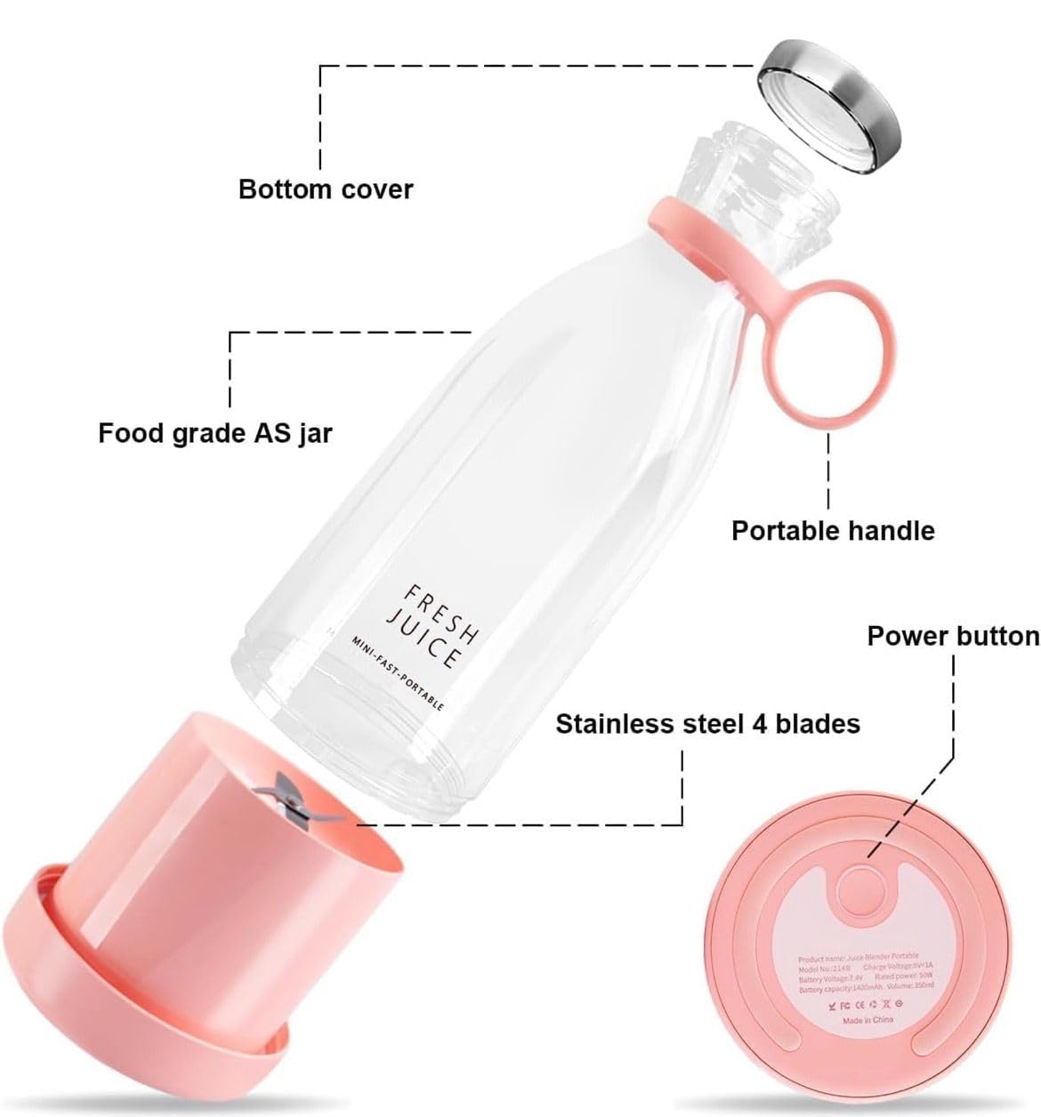 Portable Mini Juice Blender USB Rechargeable Mixer Juicer