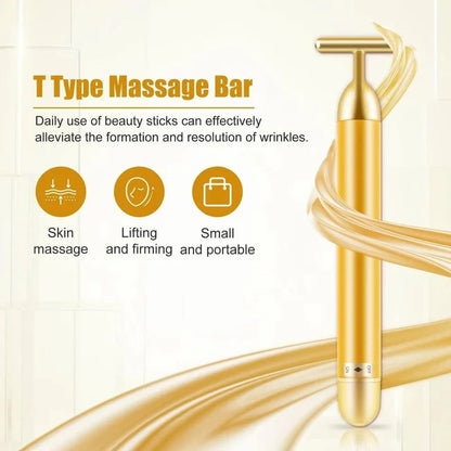 24K Gold Energy Beauty Bar Electric Facial Massage Roller